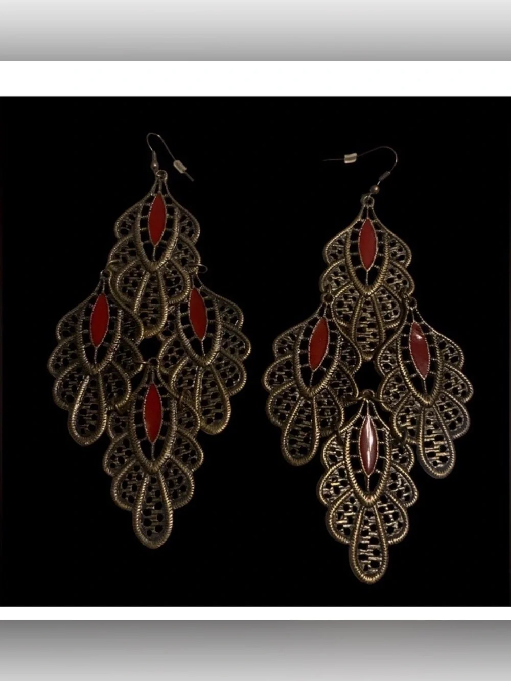 Brass Tone Enamel Statement Pierced Earrings #7686